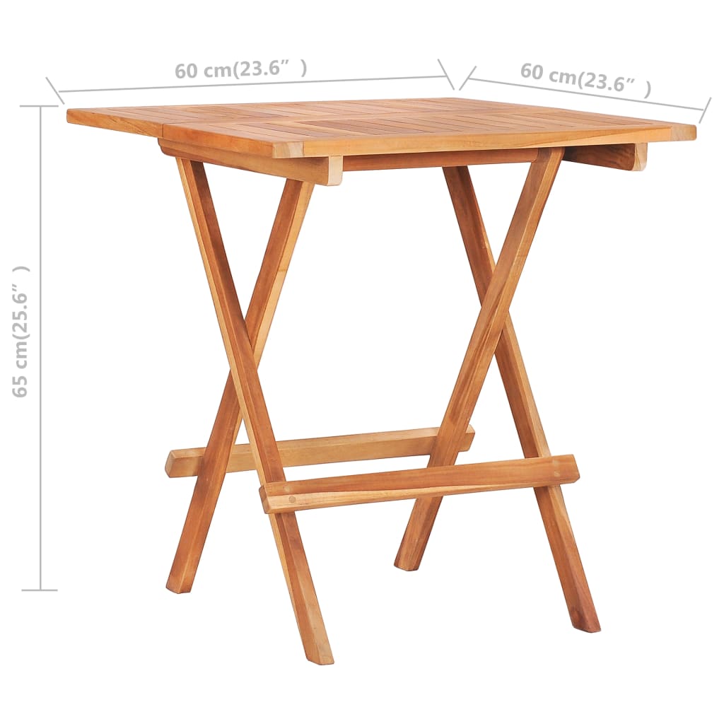 vidaXL Folding Bistro Table 23.6"x23.6"x25.6" Solid Teak Wood-6