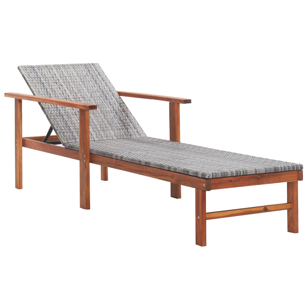 vidaXL Patio Lounge Chair Sunlounger Sunbed Solid Acacia Wood Poly Rattan-0