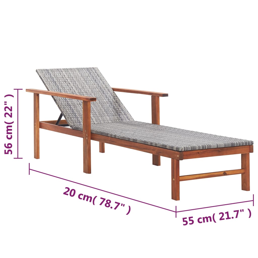 vidaXL Patio Lounge Chair Sunlounger Sunbed Solid Acacia Wood Poly Rattan-6