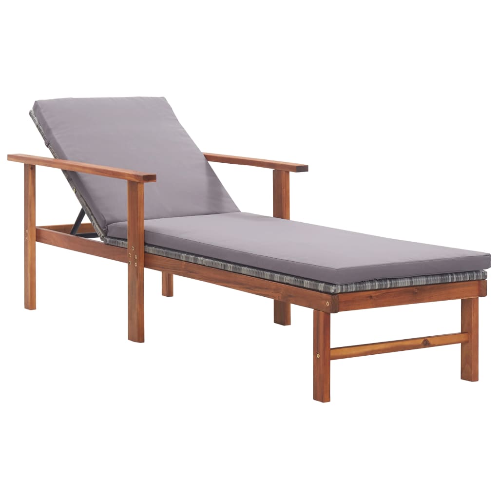 vidaXL Patio Lounge Chair Sunlounger Sunbed Solid Acacia Wood Poly Rattan-20