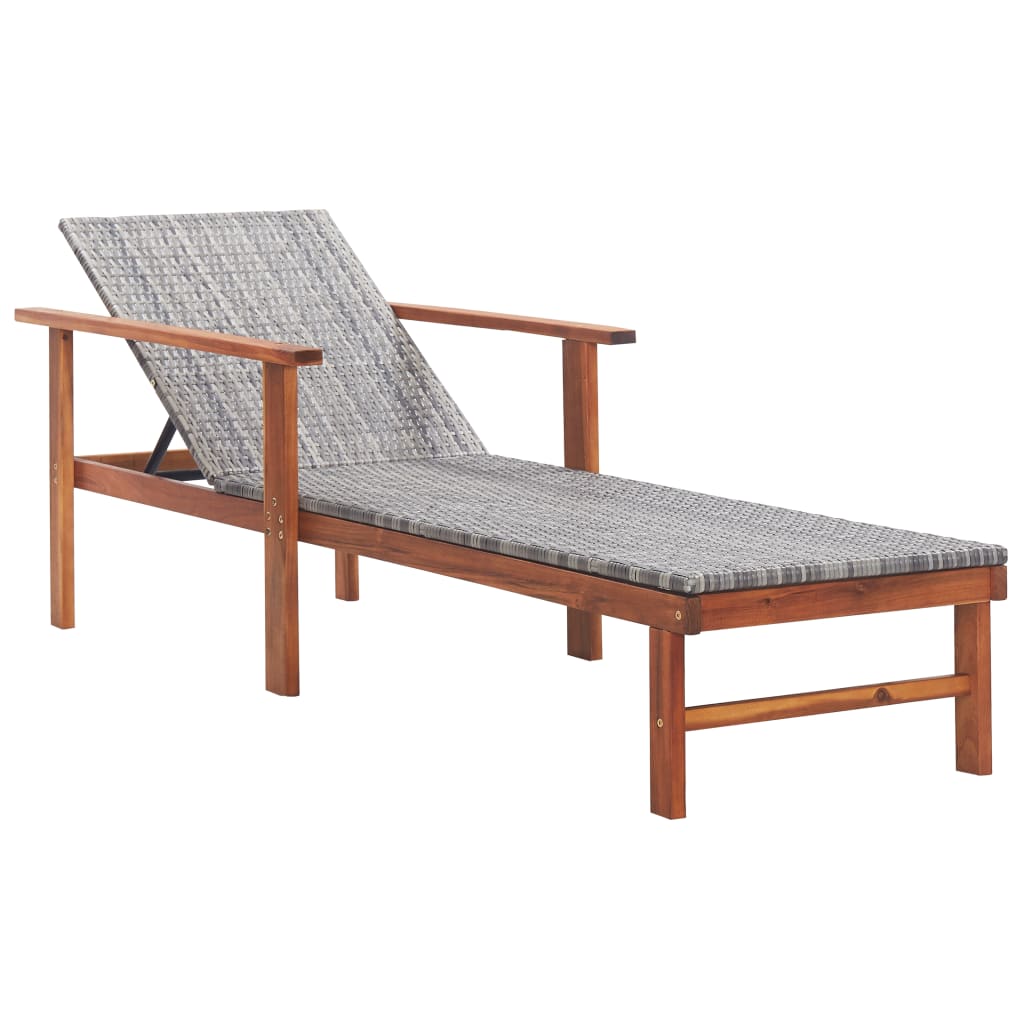 vidaXL Patio Lounge Chair Sunlounger Sunbed Solid Acacia Wood Poly Rattan-23