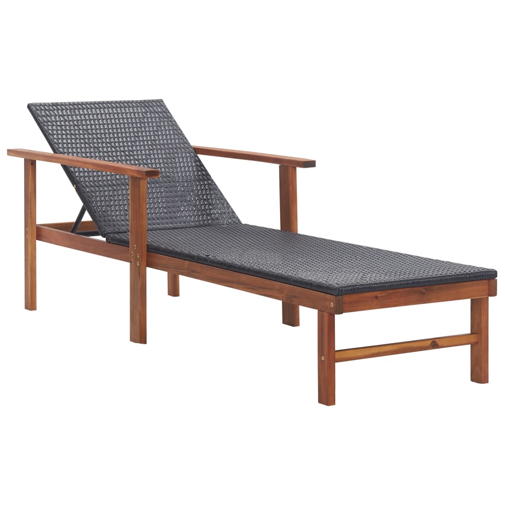 vidaXL Patio Lounge Chair Sunlounger Sunbed Solid Acacia Wood Poly Rattan-10