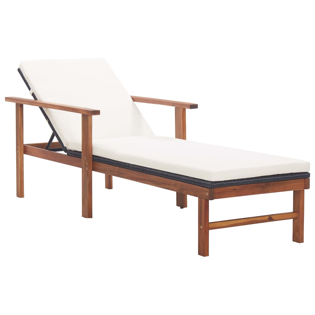 vidaXL Patio Lounge Chair Sunlounger Sunbed Solid Acacia Wood Poly Rattan-27