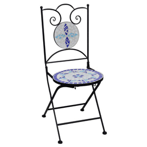 vidaXL 3 Piece Mosaic Bistro Set Ceramic Tile Blue and White-3