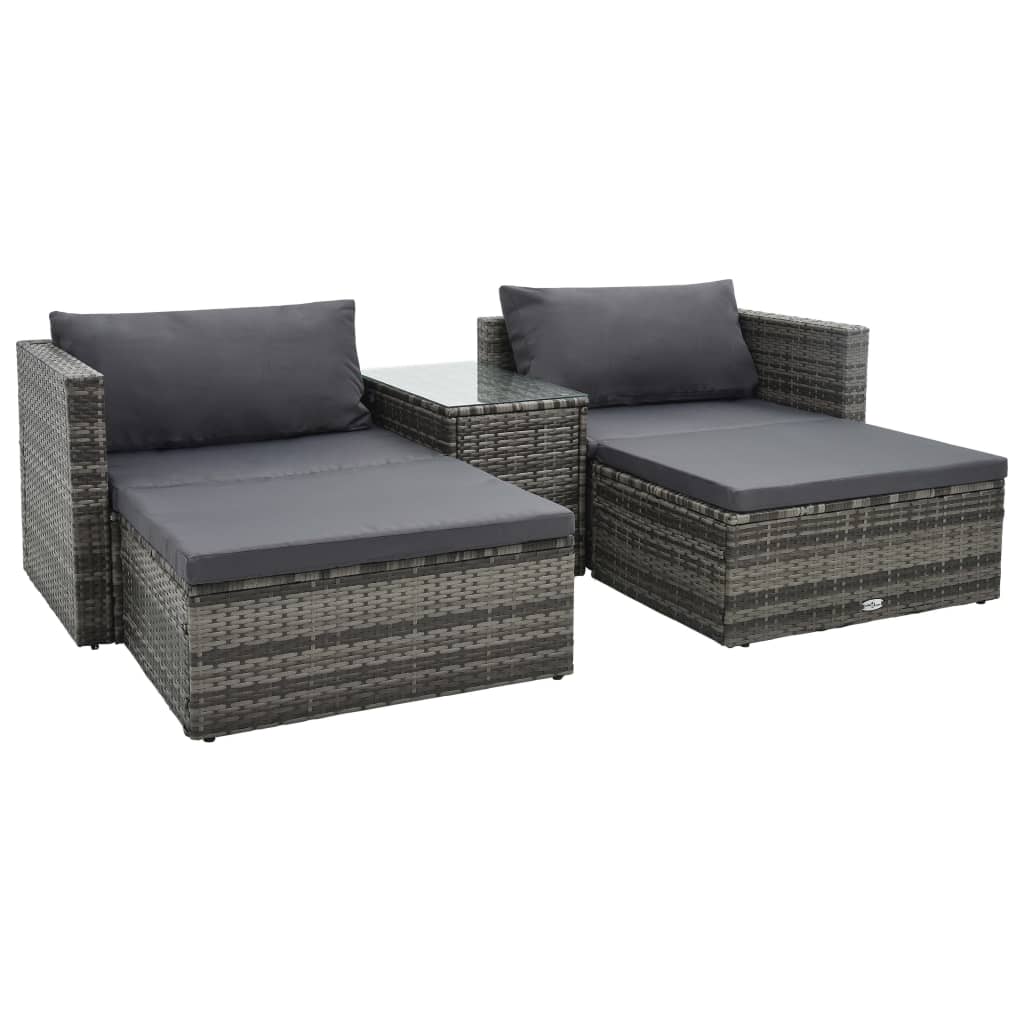 vidaXL Patio Furniture Set 5 Piece Patio Sectional Sofa with Table Poly Rattan-19