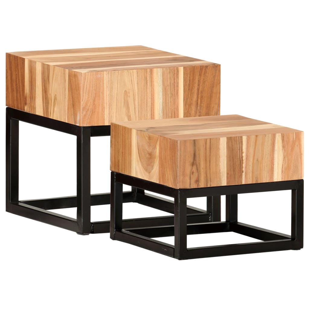 vidaXL Side Tables 2 pcs Solid Acacia Wood-6