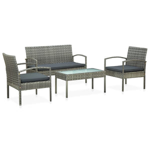 vidaXL Patio Furniture Set 4 Piece Outdoor Sofa with Coffee Table Poly Rattan-14