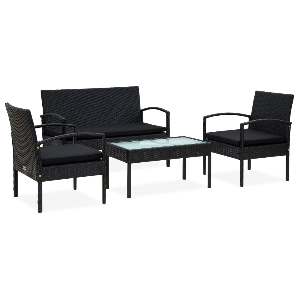 vidaXL Patio Furniture Set 4 Piece Outdoor Sofa with Coffee Table Poly Rattan-17