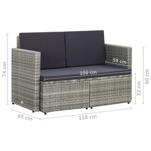 vidaXL Sofa All Weather Outdoor Patio Loveseat Sofa with Cushions Poly Rattan-13