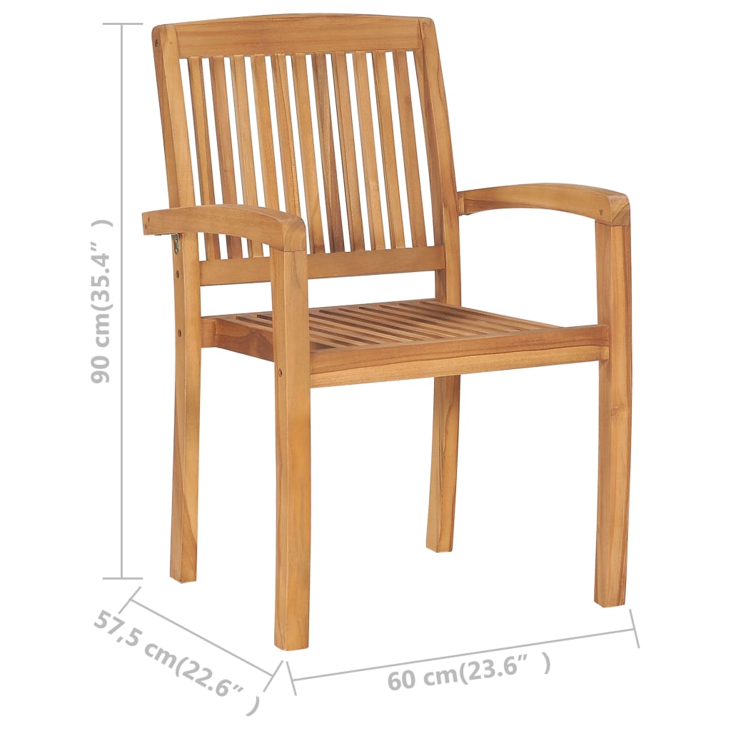 vidaXL 1/2x Solid Teak Wood Stacking Garden Dining Chair Patio Lounge Seating-3