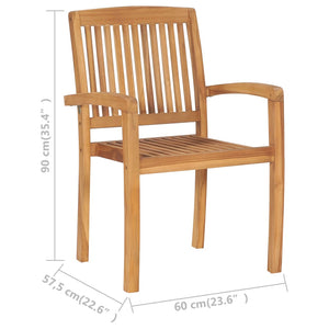 vidaXL 1/2x Solid Teak Wood Stacking Garden Dining Chair Patio Lounge Seating-3