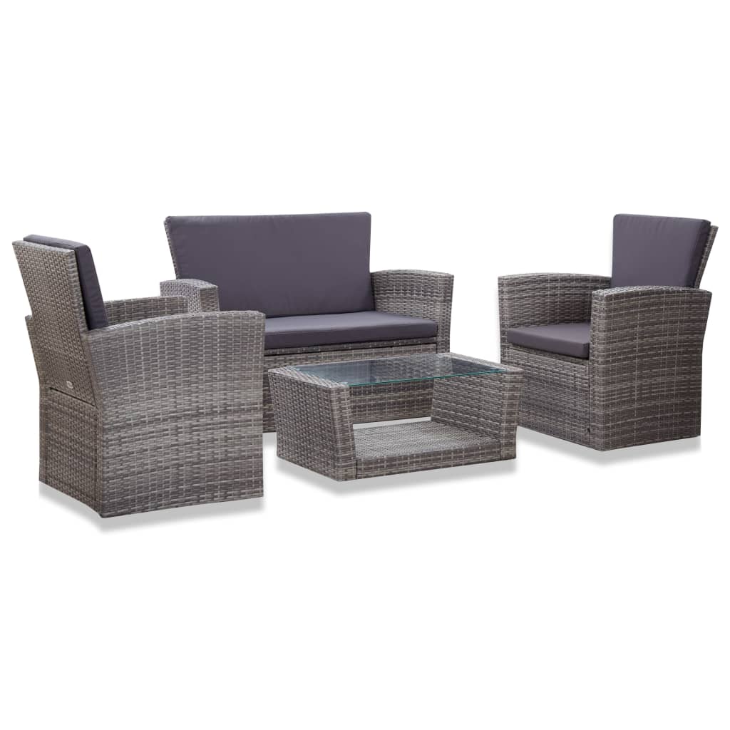 vidaXL Patio Lounge Set Sectional Sofa Set 4 Piece with Cushions Poly Rattan-40