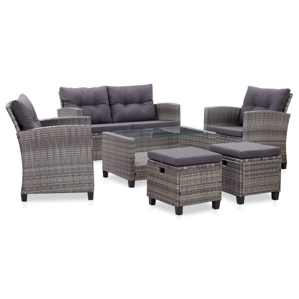 vidaXL Patio Sofa Outdoor Conversation Set with Cushions 6 Piece PE Rattan-1