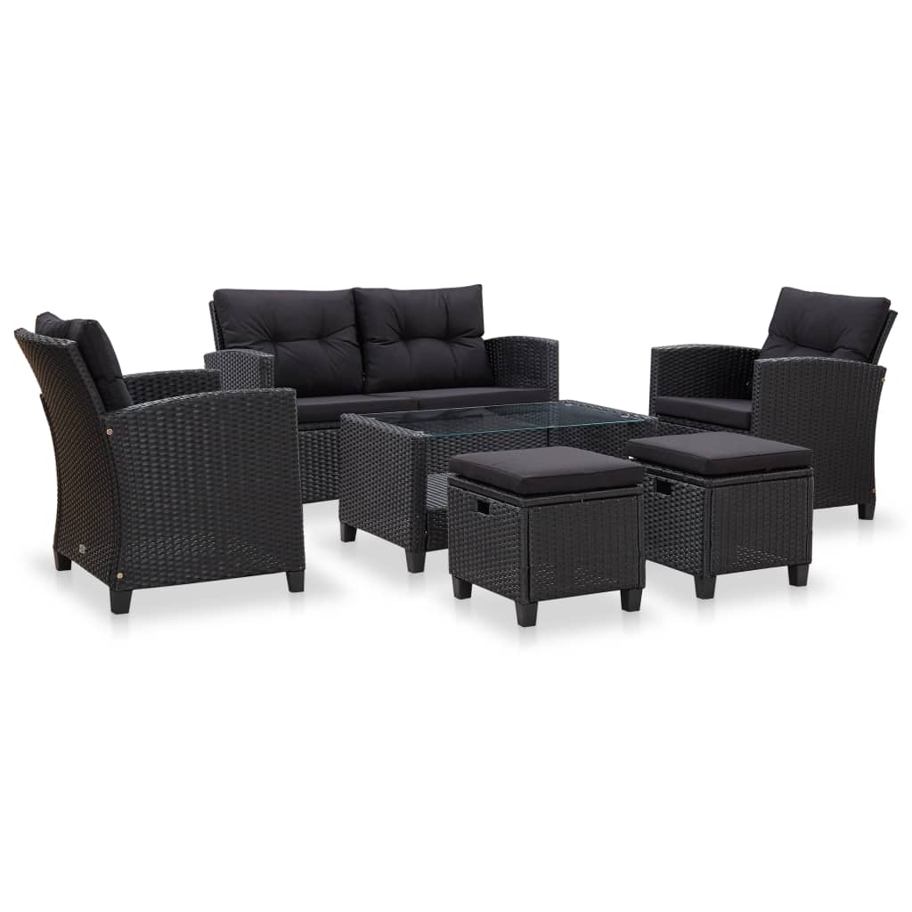 vidaXL Patio Sofa Outdoor Conversation Set with Cushions 6 Piece PE Rattan-6