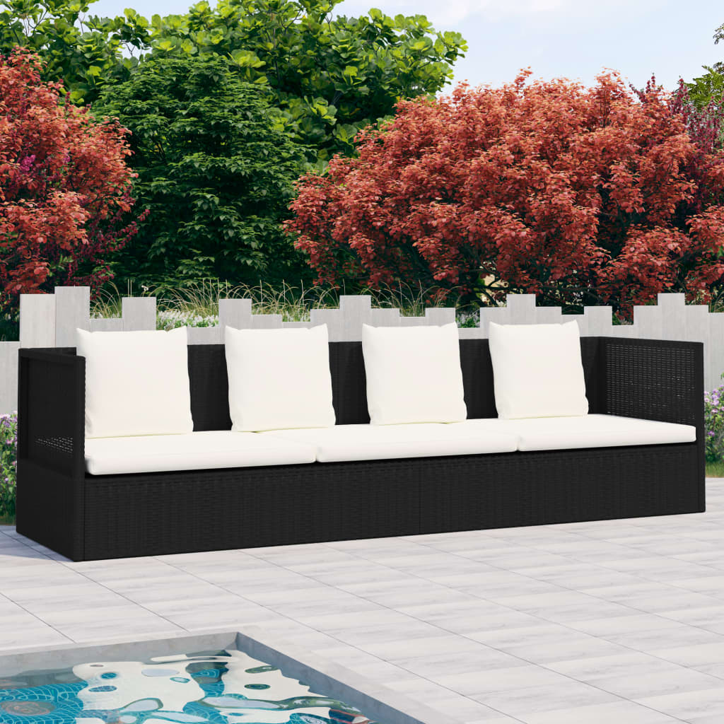 vidaXL Patio Couch Outdoor Sunlounger with Cushion Backyard Sunbed Poly Rattan-13