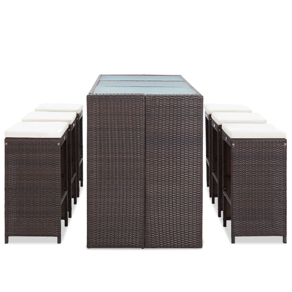 vidaXL 7 Piece Patio Bar Set with Cushions Poly Rattan Brown-24