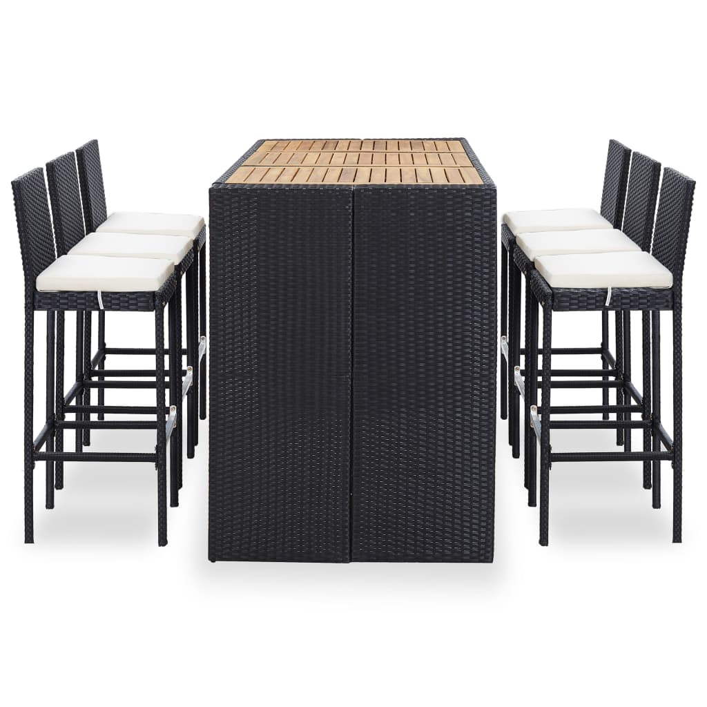 vidaXL Patio Bar Set 7 Piece Outdoor Bar Table and Chairs Poly Rattan Black-3