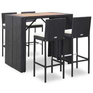 vidaXL 5 Piece Patio Bar Set Poly Rattan and Acacia Wood Black-1