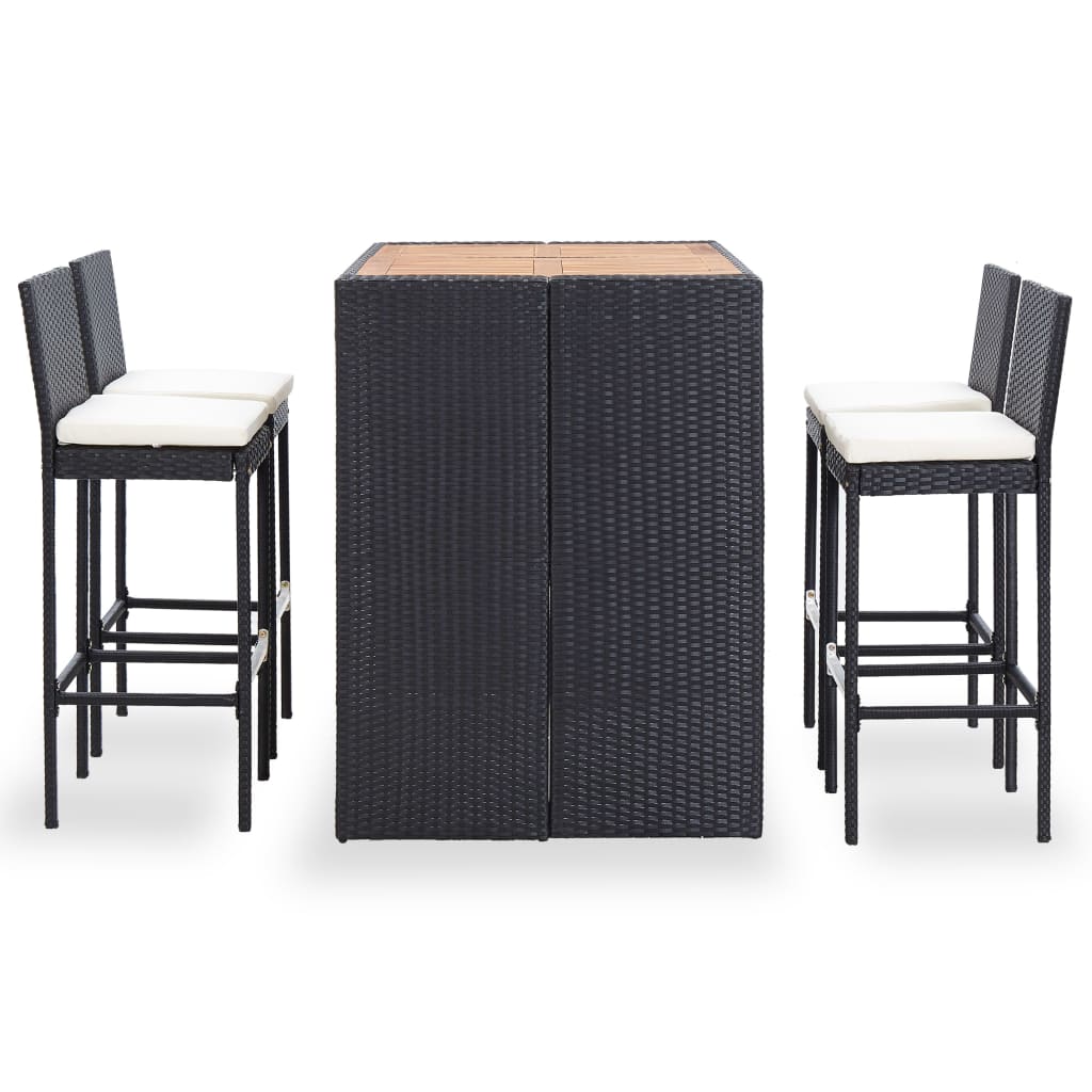 vidaXL 5 Piece Patio Bar Set Poly Rattan and Acacia Wood Black-5