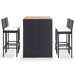 vidaXL 5 Piece Patio Bar Set Poly Rattan and Acacia Wood Black-5