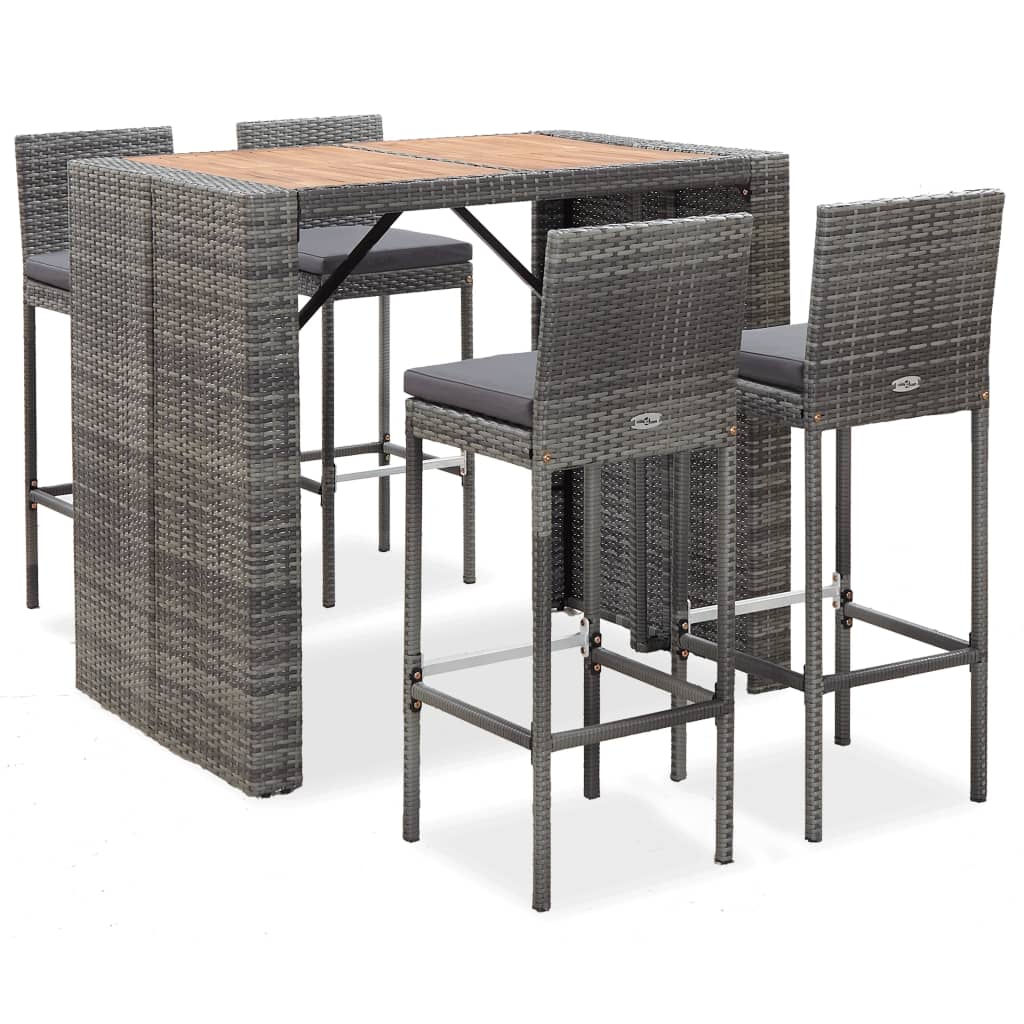 vidaXL 5 Piece Patio Bar Set Poly Rattan and Acacia Wood Black-13