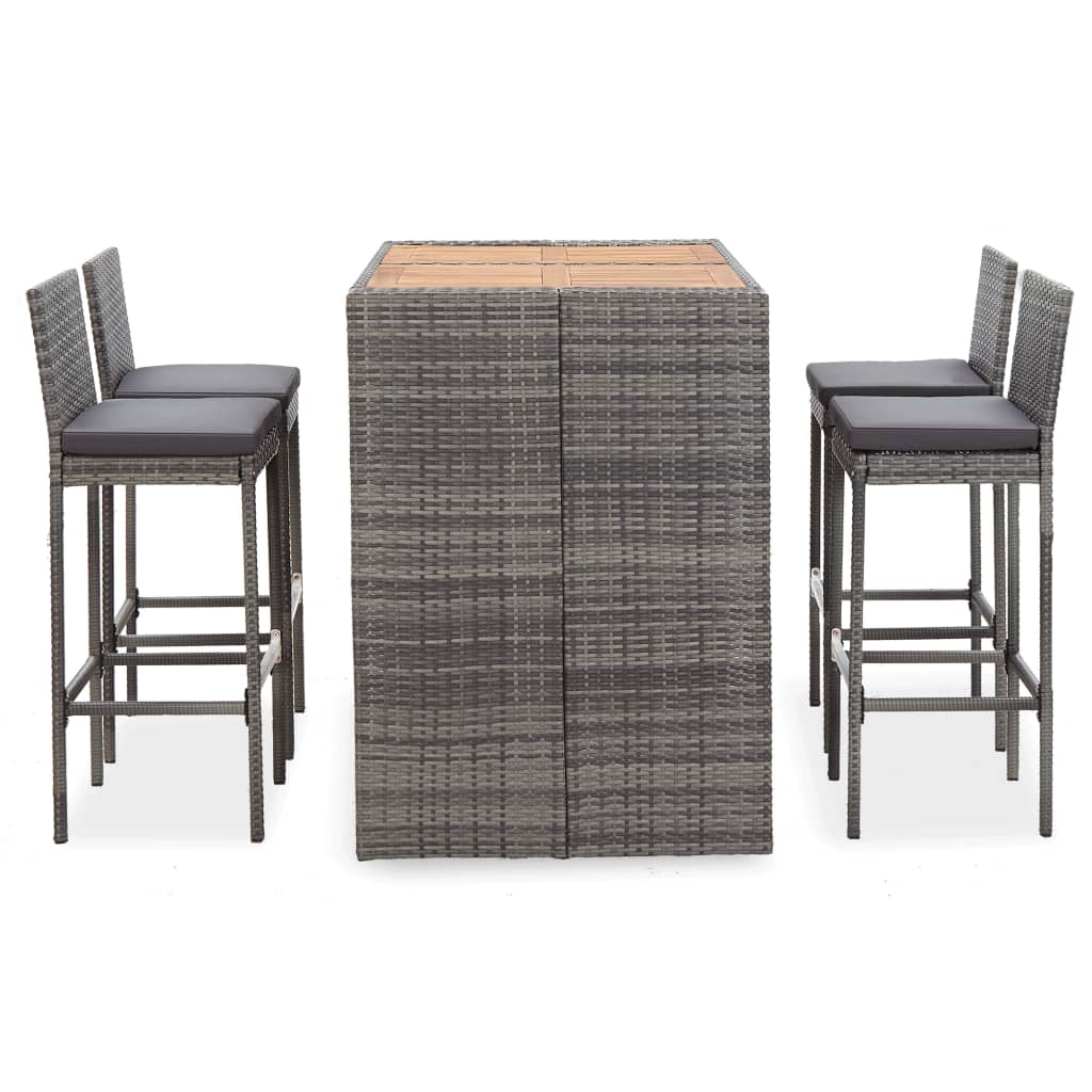 vidaXL 5 Piece Patio Bar Set Poly Rattan and Acacia Wood Black-16