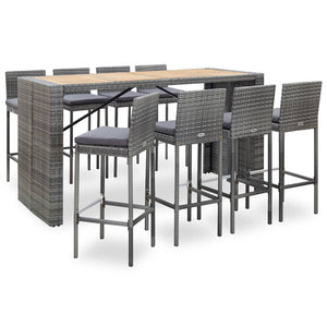 vidaXL 5 Piece Patio Bar Set Poly Rattan and Acacia Wood Black-31