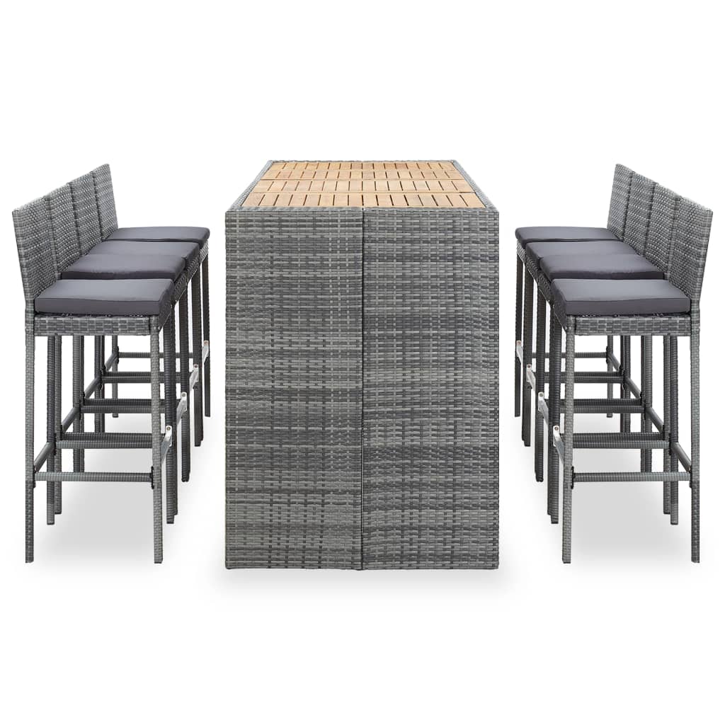 vidaXL 5 Piece Patio Bar Set Poly Rattan and Acacia Wood Black-0