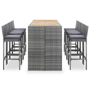 vidaXL 5 Piece Patio Bar Set Poly Rattan and Acacia Wood Black-0