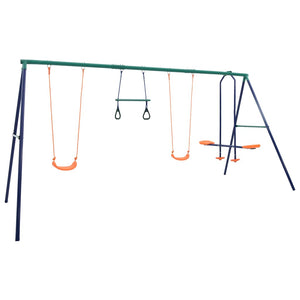 vidaXL Swing Set with Gymnastic Rings and 4 Seats Steel-0