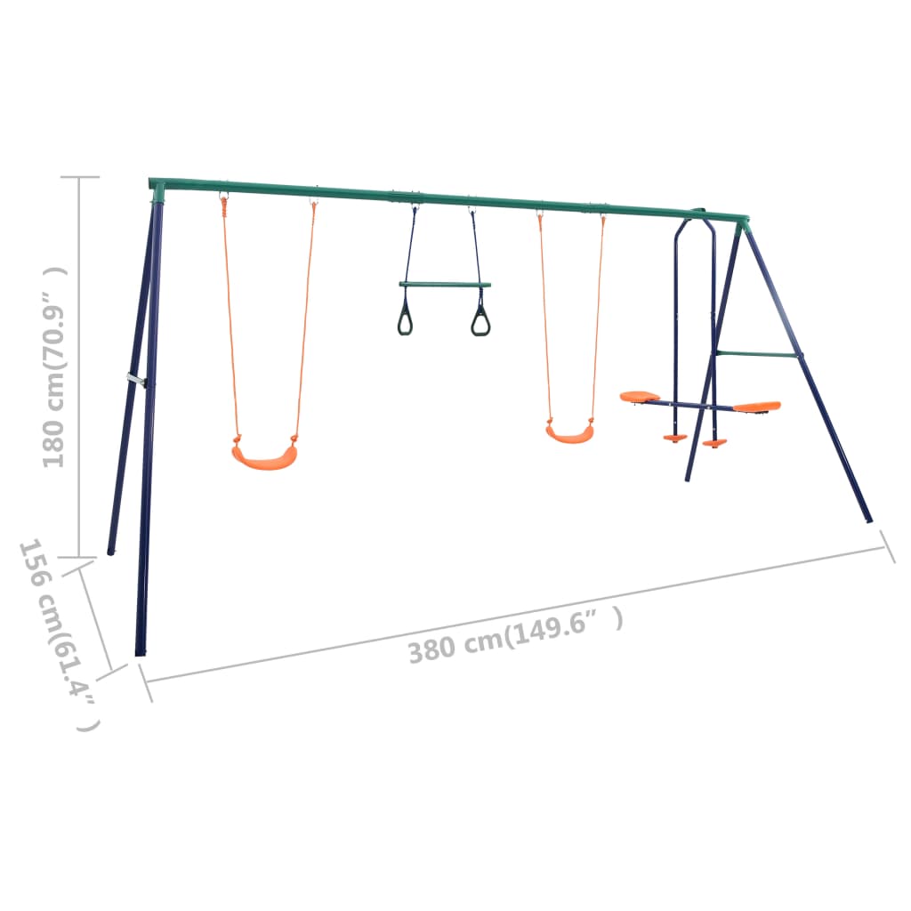 vidaXL Swing Set with Gymnastic Rings and 4 Seats Steel-9