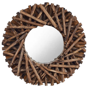 vidaXL Decorative Mirror Wall Mirror Bathroom Mirror Solid Teak Wood Round-0