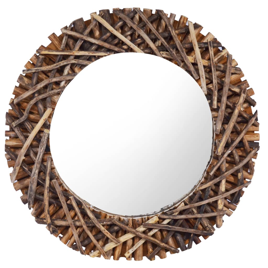 vidaXL Decorative Mirror Wall Mirror Bathroom Mirror Solid Teak Wood Round-9