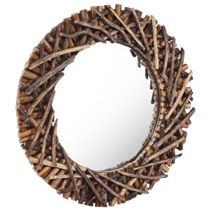 vidaXL Decorative Mirror Wall Mirror Bathroom Mirror Solid Teak Wood Round-10