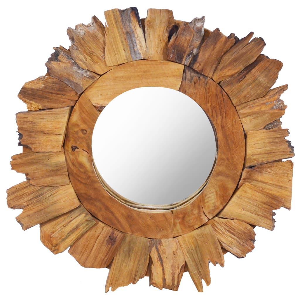 vidaXL Decorative Mirror Wall Mirror Bathroom Mirror Solid Teak Wood Round-1