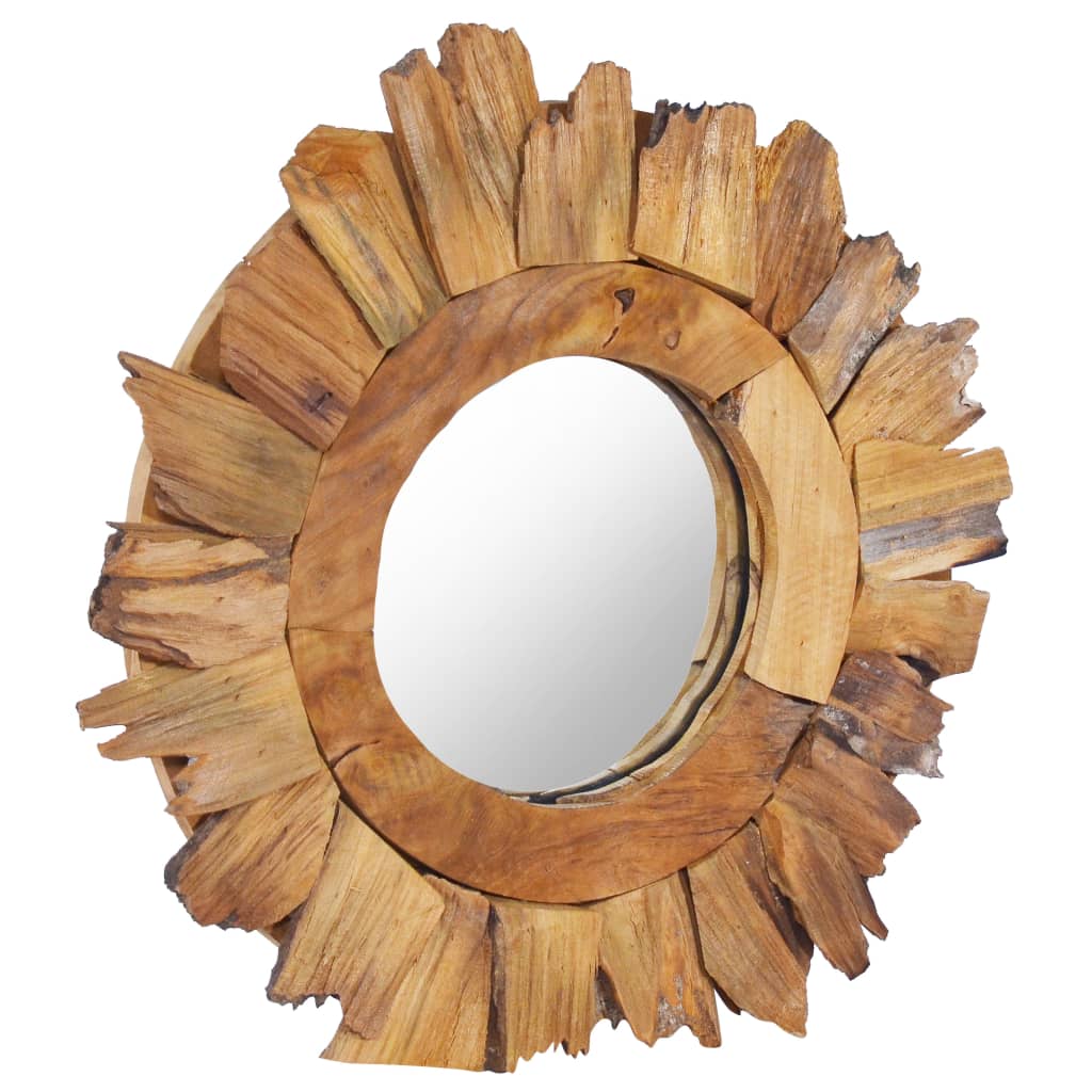 vidaXL Decorative Mirror Wall Mirror Bathroom Mirror Solid Teak Wood Round-3