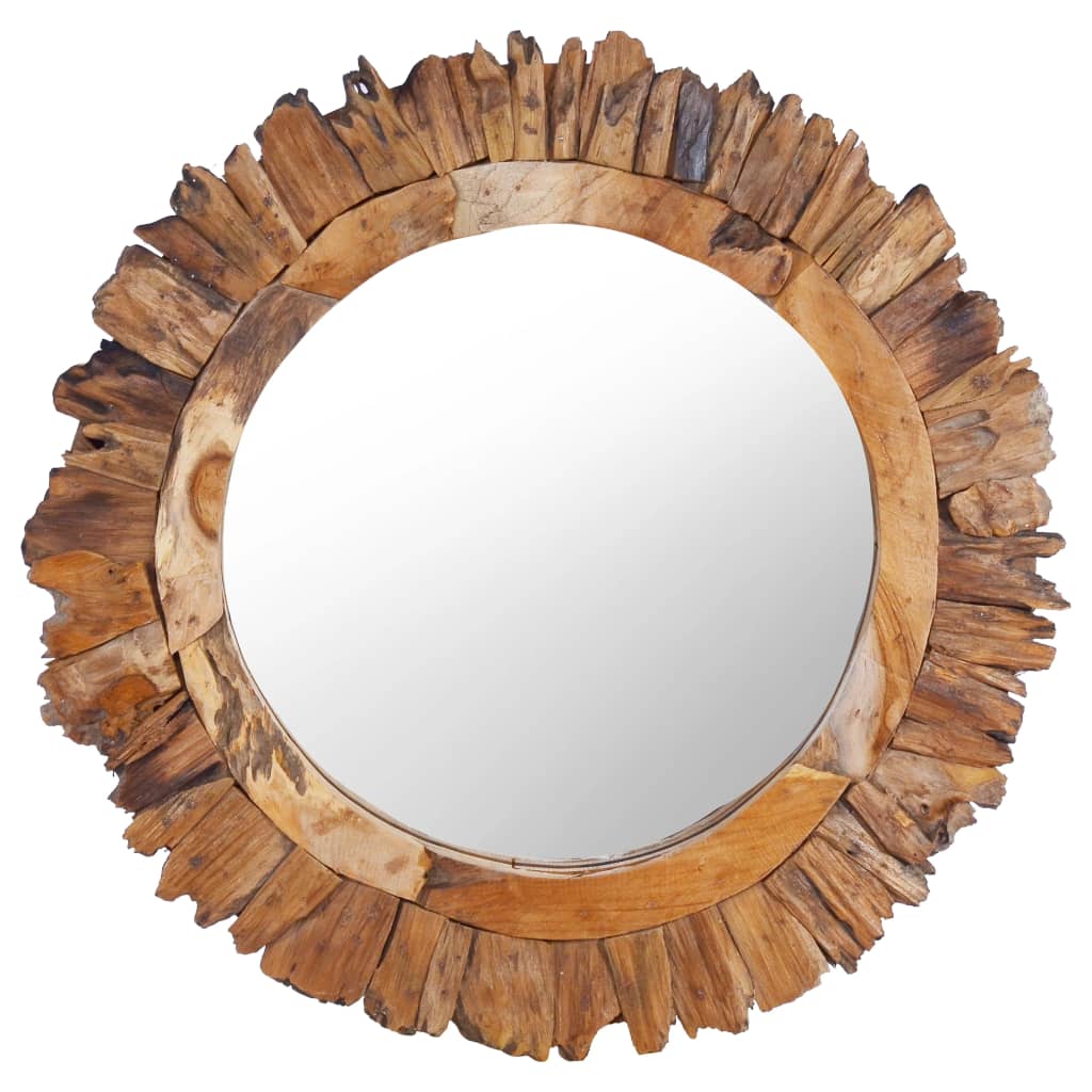 vidaXL Decorative Mirror Wall Mirror Bathroom Mirror Solid Teak Wood Round-9
