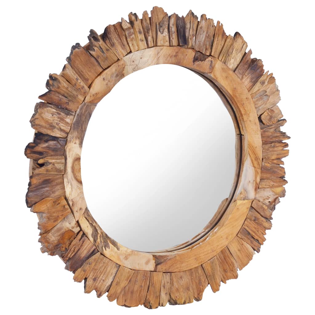 vidaXL Decorative Mirror Wall Mirror Bathroom Mirror Solid Teak Wood Round-10
