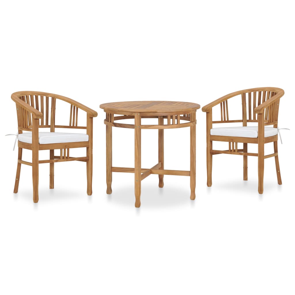 vidaXL Solid Teak Wood Garden Dining Set 3 Piece with White/Gray Cushions-0