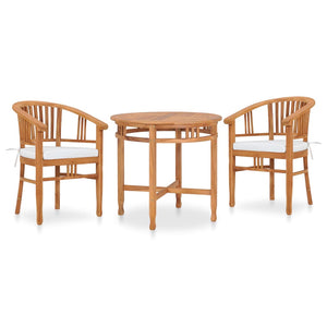 vidaXL Solid Teak Wood Garden Dining Set 3 Piece with White/Gray Cushions-0