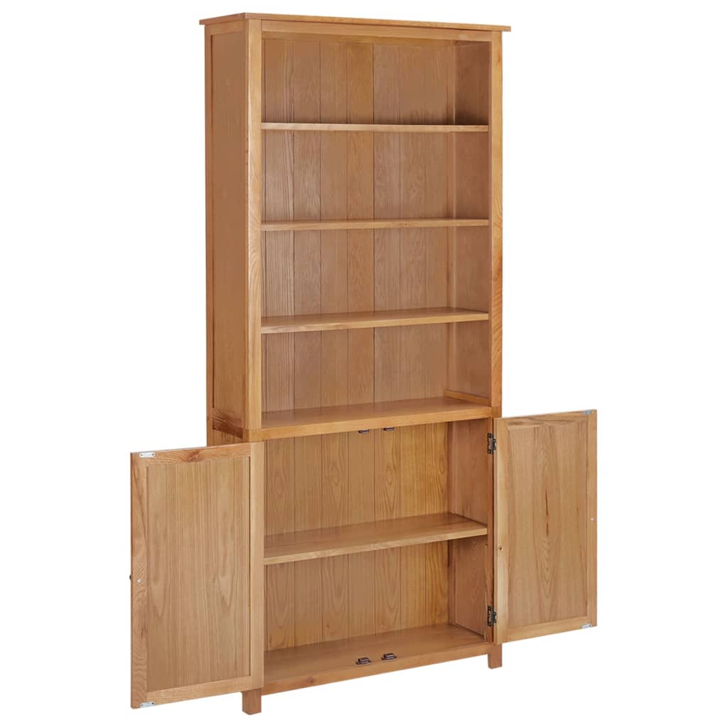 vidaXL Bookshelf Bookcase with 2 Doors Cabinet with Display Solid Oak Wood-20