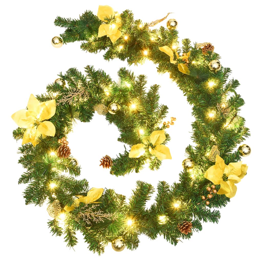 vidaXL Christmas Garland Holiday Artificial Xmas Garland with LED Lights PVC-24