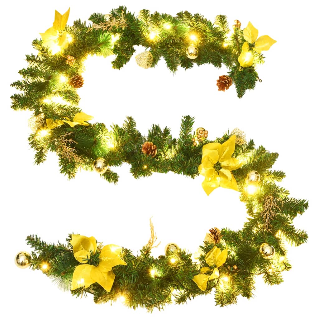 vidaXL Christmas Garland Holiday Artificial Xmas Garland with LED Lights PVC-7