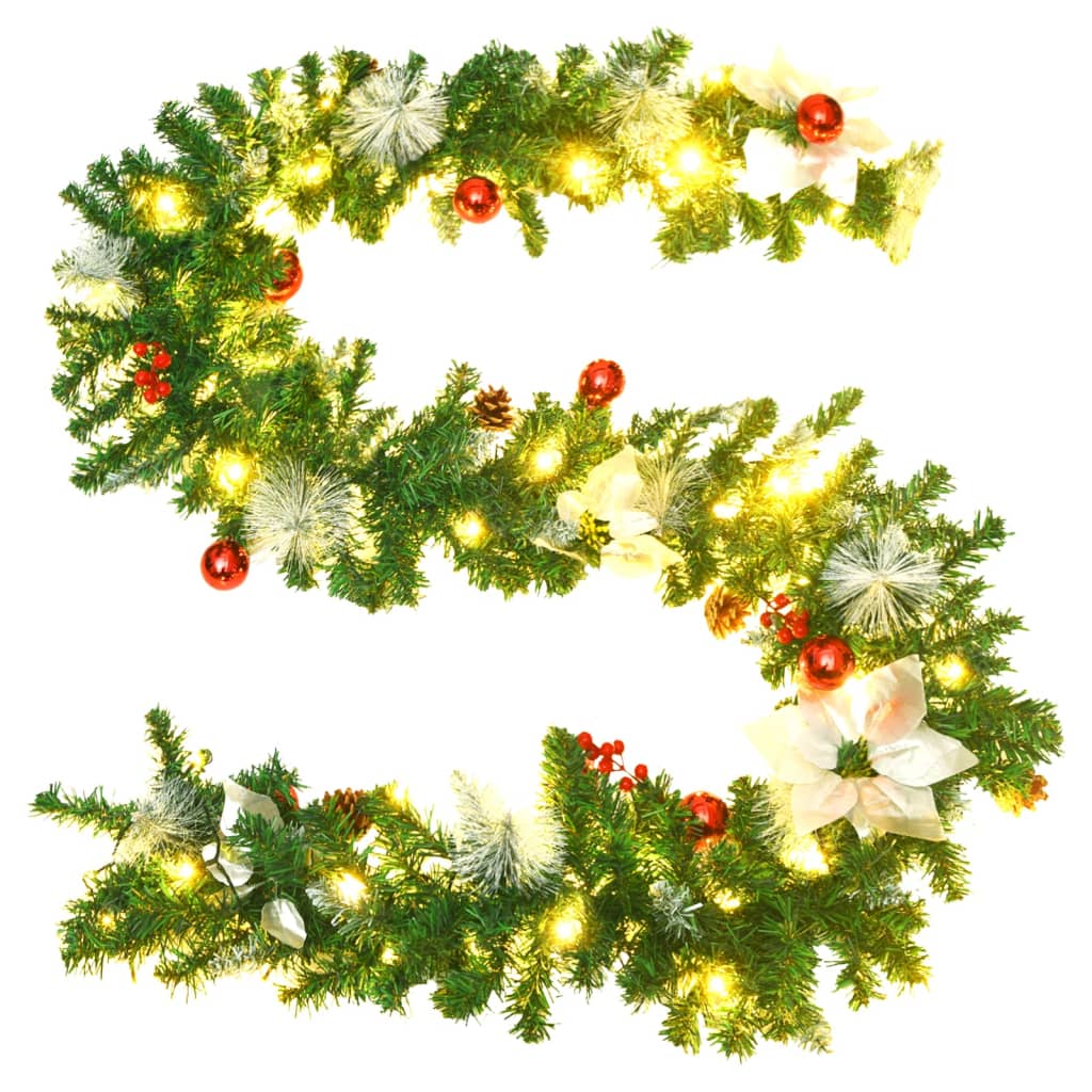 vidaXL Christmas Garland Holiday Artificial Xmas Garland with LED Lights PVC-2