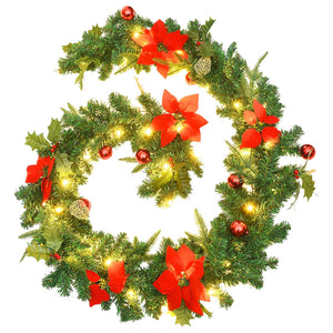 vidaXL Christmas Garland Holiday Artificial Xmas Garland with LED Lights PVC-14