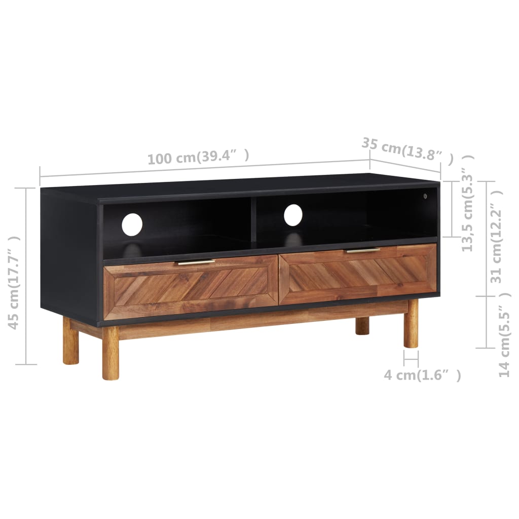 vidaXL TV Stand 39.4"x13.8"x17.7" Solid Wood Acacia and MDF-5