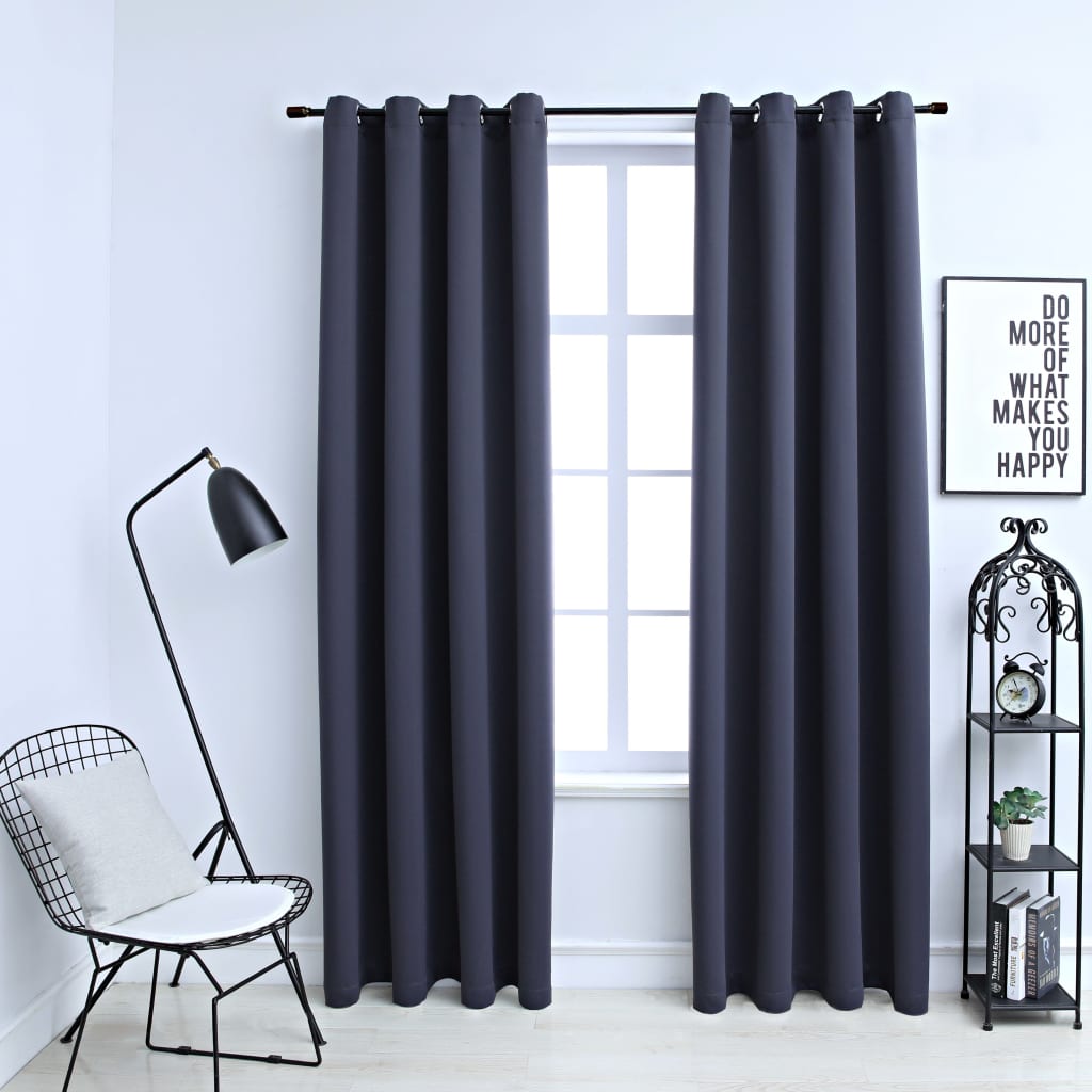 vidaXL Curtains 2 Pcs Roller Blackout Curtains Window Blinds with Rings Fabric-5