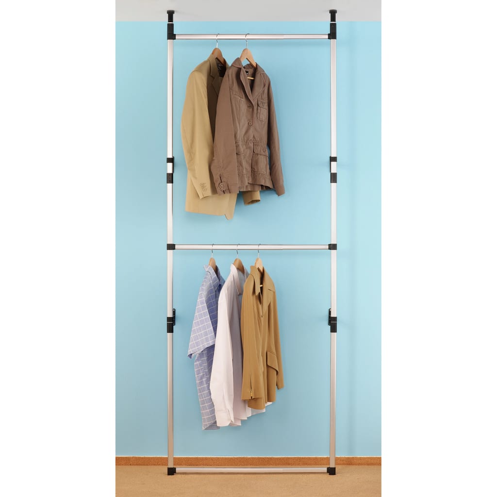 vidaXL Telescopic Wardrobe System with Rods Aluminum-4