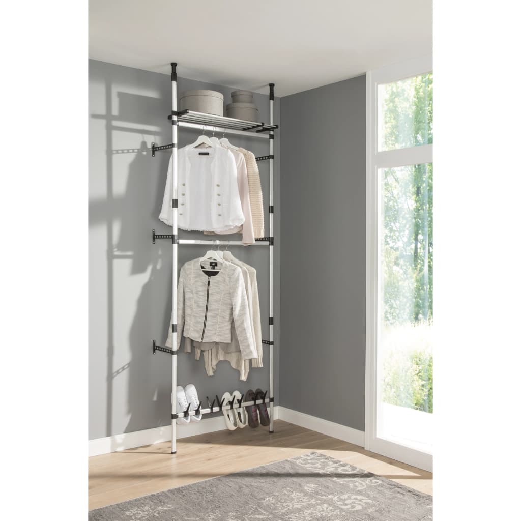 vidaXL Telescopic Wardrobe System with Rods and Shelf Aluminum-5