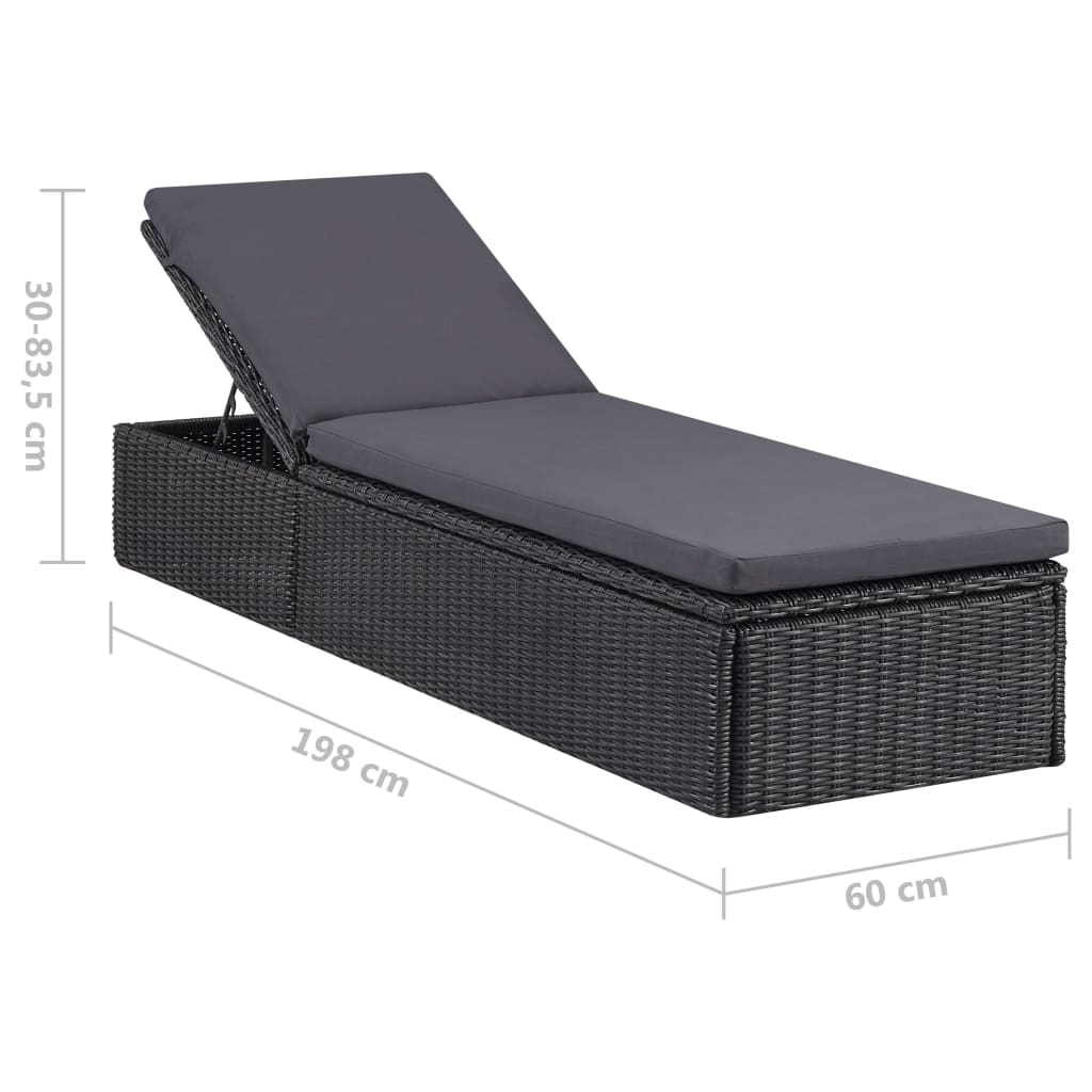 vidaXL Sunlounger Poly Rattan Black and Dark Gray-0